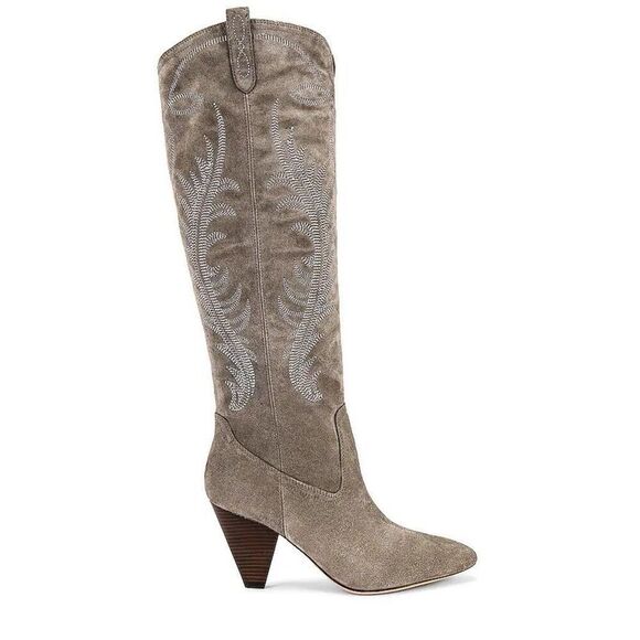 Veronica Beard Womens Ballan Suede Stitch Western Cowboy Tall Boots Taupe Sz 7.5 - Picture 2 of 7